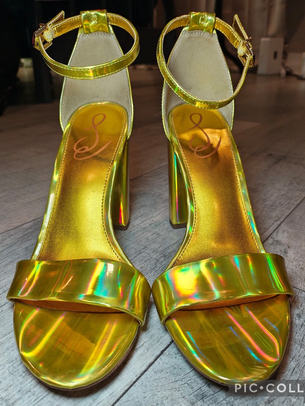 🌟Sam Edelman Yaro Mimosa Reflective Iridescent Block Heel Ankle Strap Sandals🌟